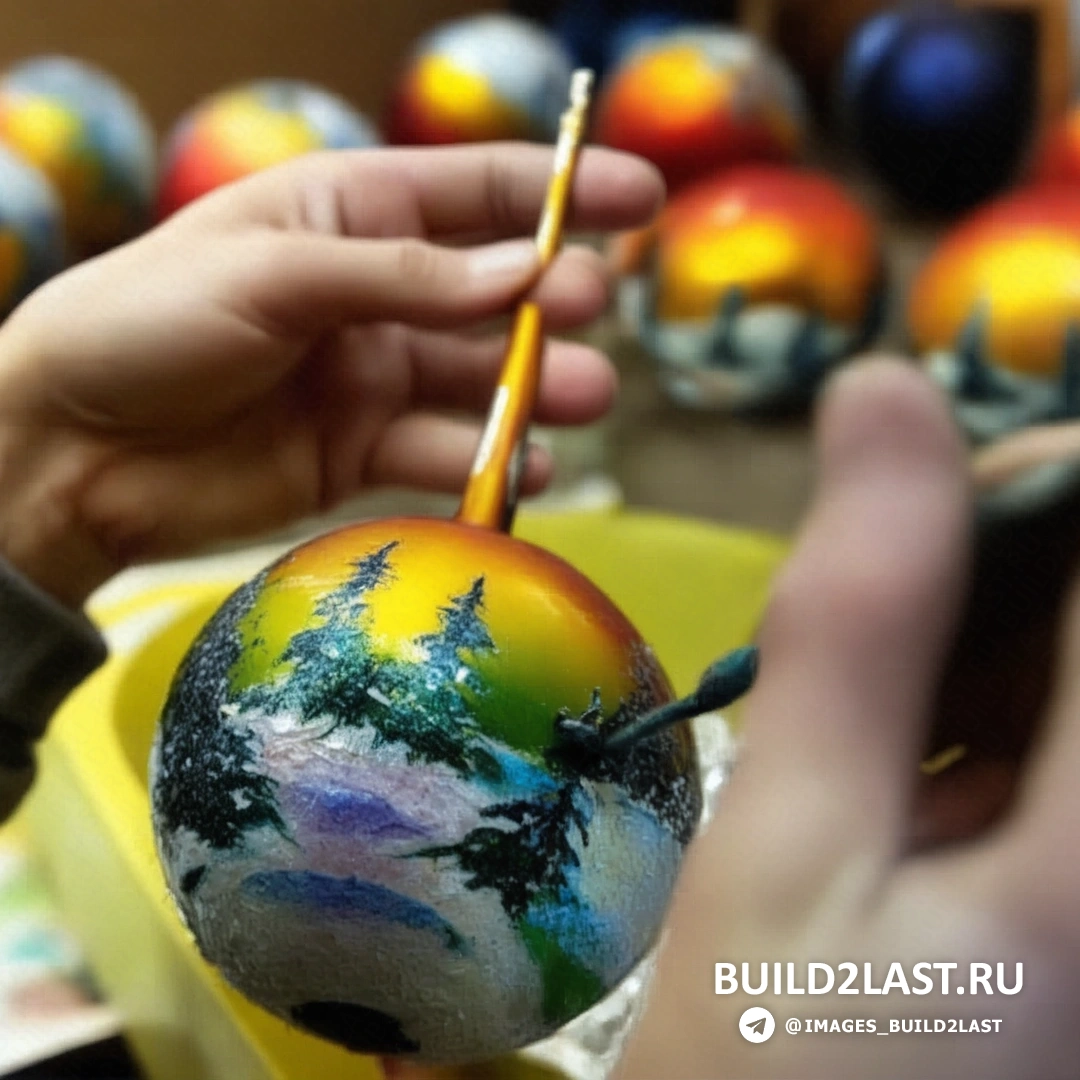 Процесс выдувания стекла для создания формы елочной игрушки